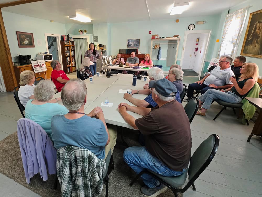 Andrea Murray meeting with community members at a Sharon GOP gathering